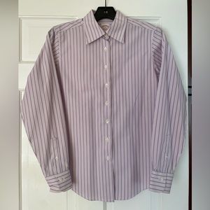 Brooks Brothers Long Sleeve Button Down Purple + White Stripes Size 4P 4 Petite